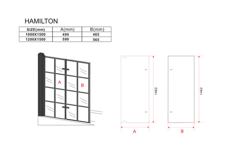DVOUKŘÍDLÁ VANIČKOVÁ ZÁSTĚNA HAMILTON 100X150 FIX ČERNÁ
