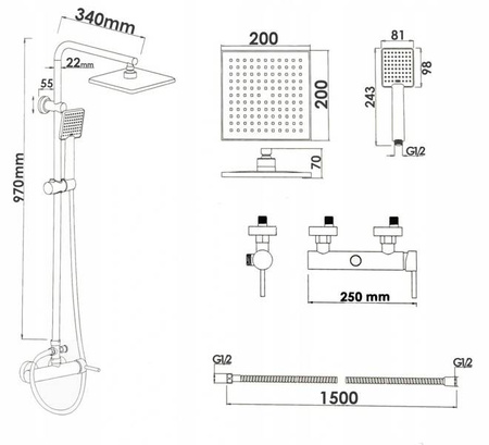 SPRCHOVÁ SOUPRAVA NÁSTĚNNÁ Y-3005B ČERNÁ