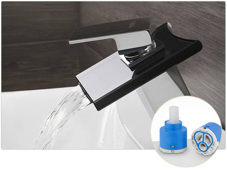 SKLENĚNÁ UMÝVADLOVÁ BATERIE LUNA STOJÍCÍ NÍZKÁ S-1002 CHROM