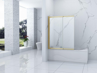 SPENCER DVOUKŘÍDLOVÁ VANOVÁ ZÁSTĚNA 100X150 POSUVNÁ ZLATÁ KARTÁČOVANÁ