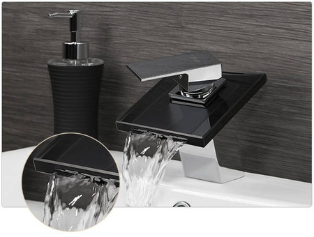 SKLENĚNÁ UMÝVADLOVÁ BATERIE LUNA STOJÍCÍ NÍZKÁ S-1002 CHROM