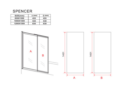SPENCER SPRCHOVÁ ZÁSTĚNA 2-DÍLNÁ 100X150 POSUVNÁ ČERNÁ