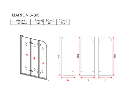 SPRCHOVÁ ZÁSTĚNA MARION 3-DÍLNÁ 120X140 POHYBLIVÁ CHROMOVÁ