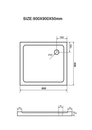 ČTVERECOVÝ SPRCHOVÝ KOUT SLIM 90x90 ČERNÝ