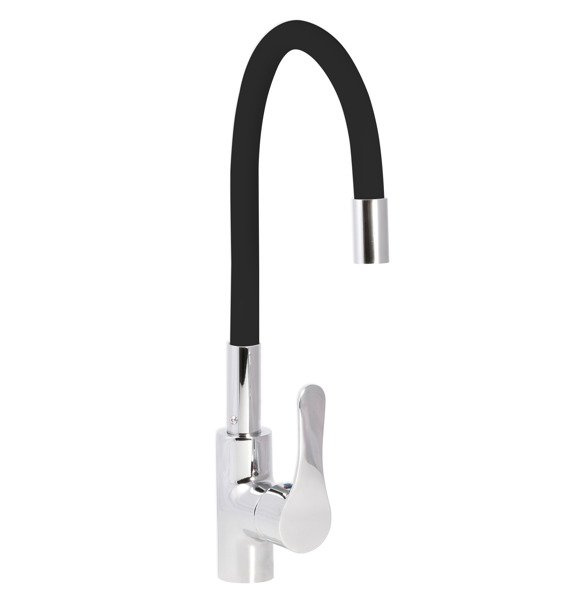 ČERNÁ KUCHYŇSKÁ BATERIE S FLEXIBILNÍ VÝTOKOVOU TRUBICÍ FLEX S-2105 CHROM