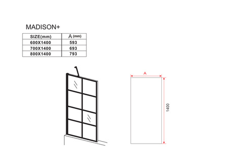 VANOVÁ ZÁSTĚNA MADISON+ 1-KŘÍDLOVÁ 70X140 FIX ČERNÁ