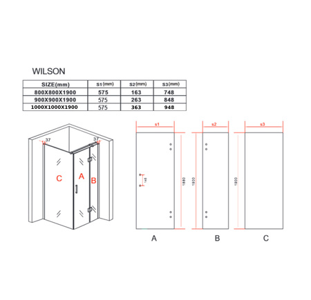 SPRCHOVÝ KOUT WILSON ČTVERCOVÝ TRANSPARENTNÍ - 80X80X190 CHROM