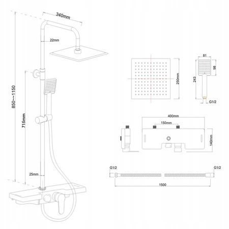 SPRCHOVÁ SOUPRAVA NÁSTĚNNÁ Y-3001 CHROM
