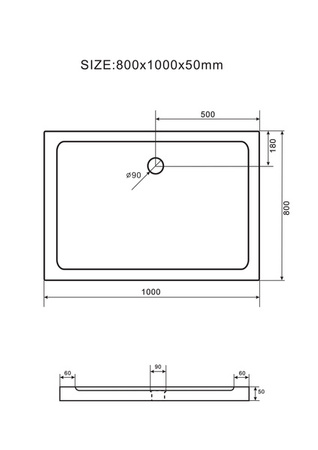 OBDÉLNÍKOVÁ SPRCHOVÁ VANIČKA SLIM 100x80 BÍLÁ