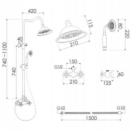 RETRO SPRCHOVÝ SET CAMILLA NÁSTĚNNÝ S-1158 ZLATÝ